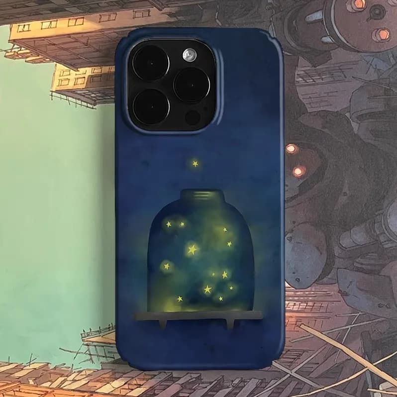 Deep Blue Jar with Yellow Stars Phone Case for IPHONE 17 Air 16E 15PROMAX 14 Plus 13 12 MINI 11PRO 16Plus XR Acrylic Phone Cover