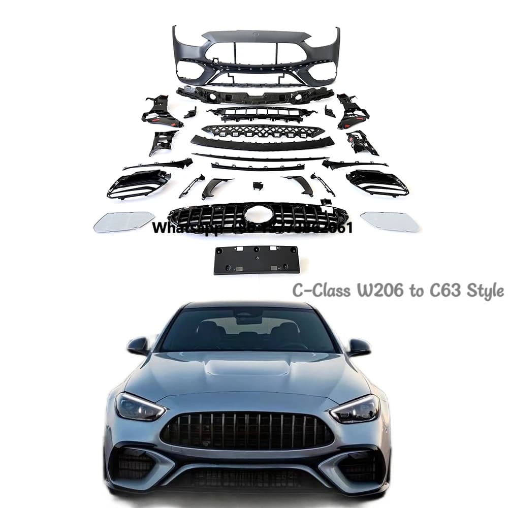C Class W206 to C63 Style Front Bumper Grille Car Upgrade Parts Body Kit for 2021 2022 2023 2024 Auto Modification Kits