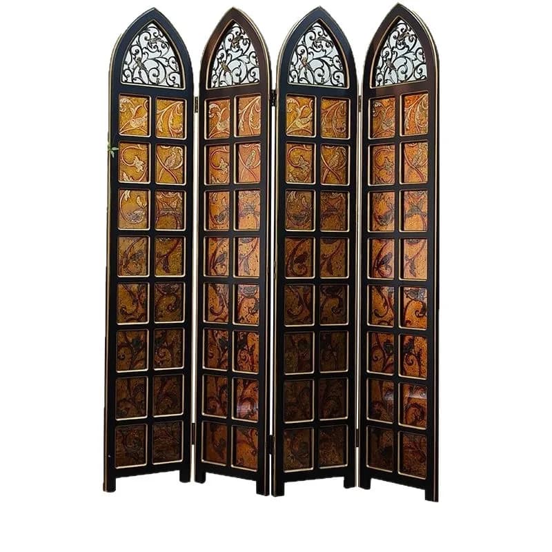 American screen partition blocking folding, antique French retro art glass in the living room, bedroom black