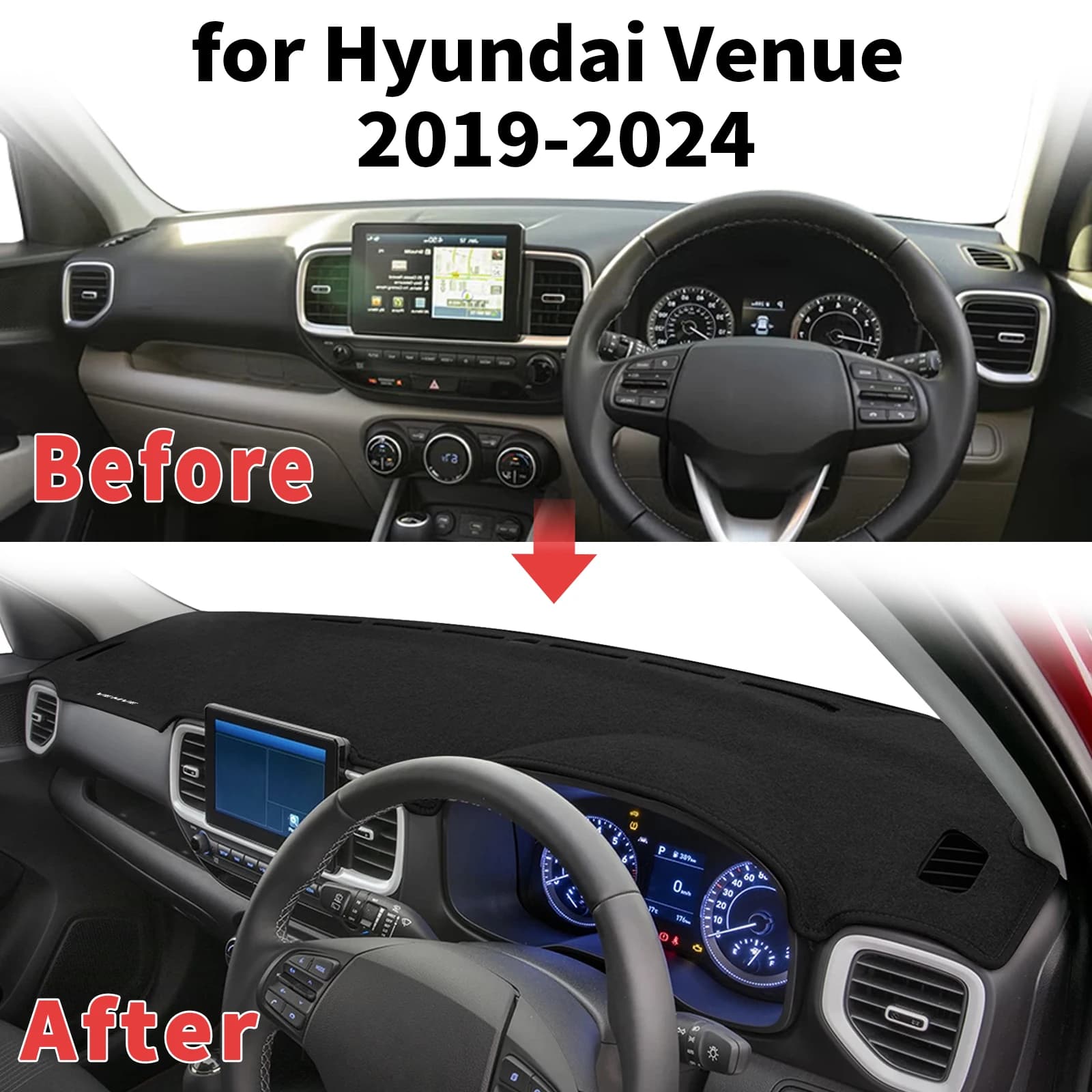 for Hyundai Venue 2024 2023-2019 Dashboard Cover Sun Shade Protector Dashmat Anti-Glare UV Block Carpet Mat Automotive Dash Mat