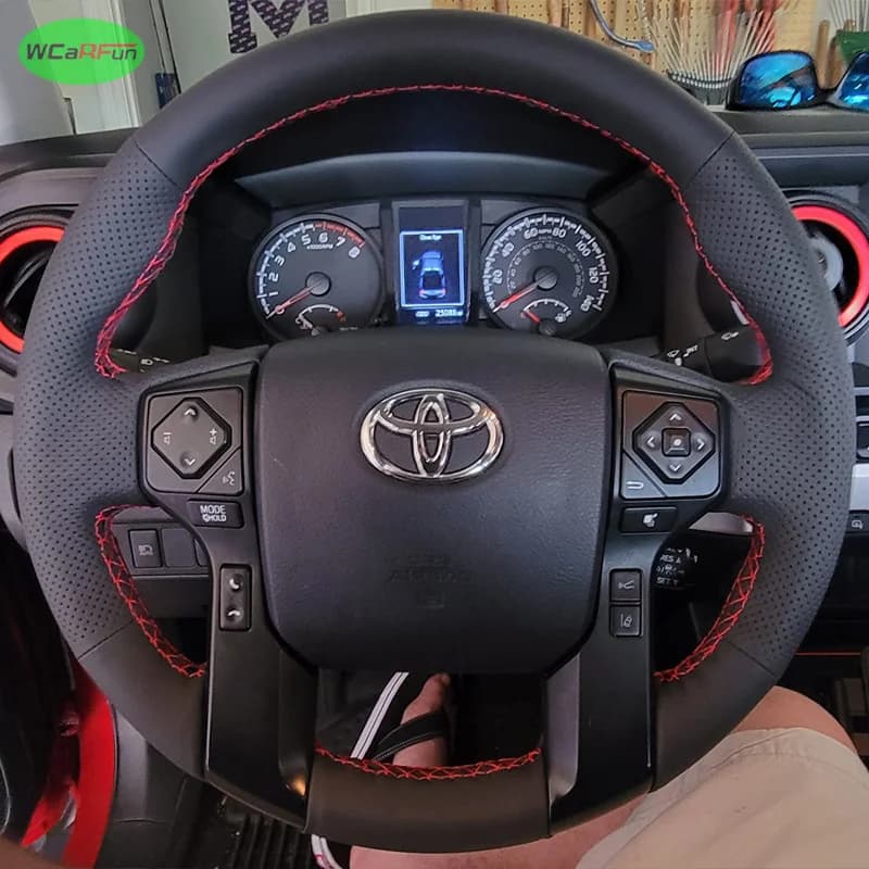 Full Black Leather Steering Wheel Cover for Toyota 4Runner Land Cruiser Prado Tacoma Tundra Sequoia SR5 2009-2022 Car Braid