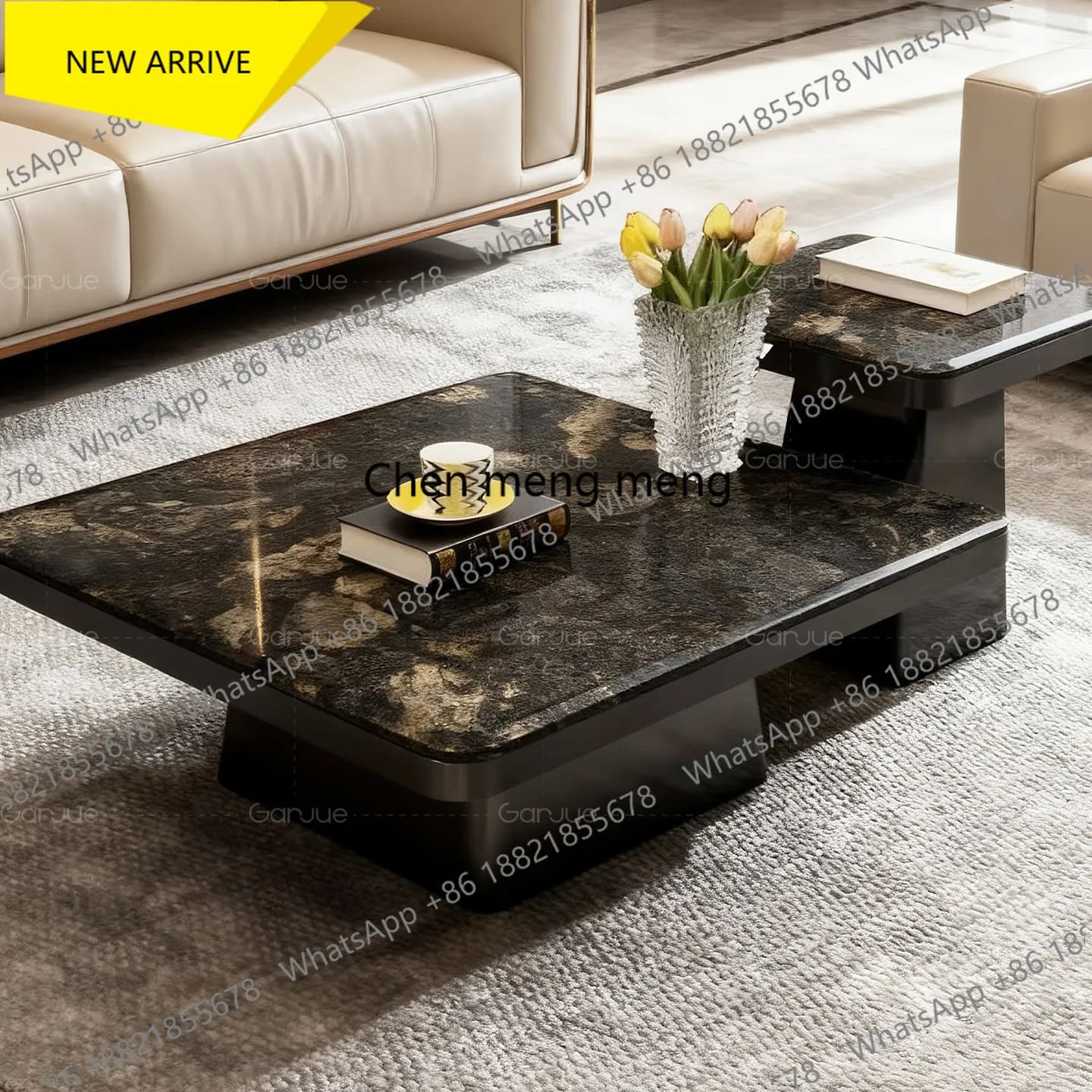 z183 Natural luxury stone combination coffee table Italian light luxury modern marble living room coffee table