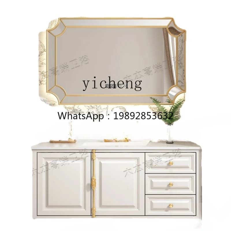ZZZc Solid Wood Paint Bathroom Cabinet Combination Integrated Ceramic Basin Bathroom Cabinet Washbasin Cabinet