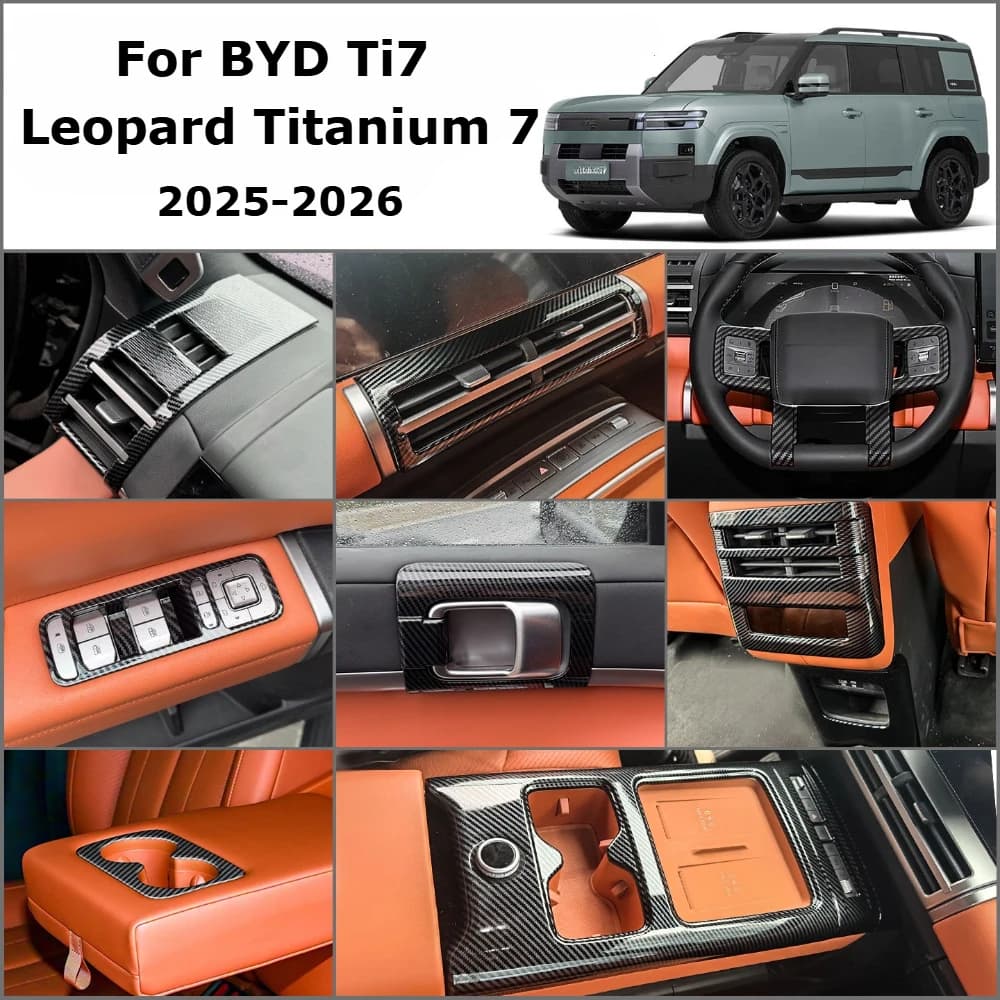 For BYD Ti7 Leopard Titanium 7 2025 2026 ABS Carbon Fiber Window Switch Panel Cover Door Handle Trim Upgrade Accessories