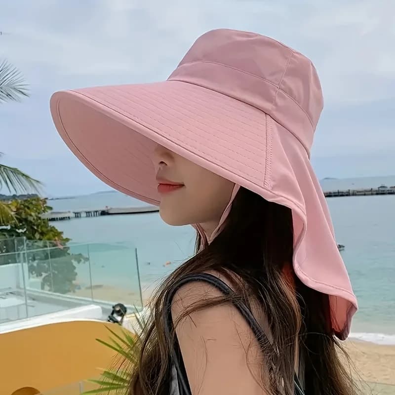 Ladies' Fashionable Sun Protection Bucket Hat Ponytail Hole - Breathable Polyester Fiber, Suitable For Outdoor And Casual
