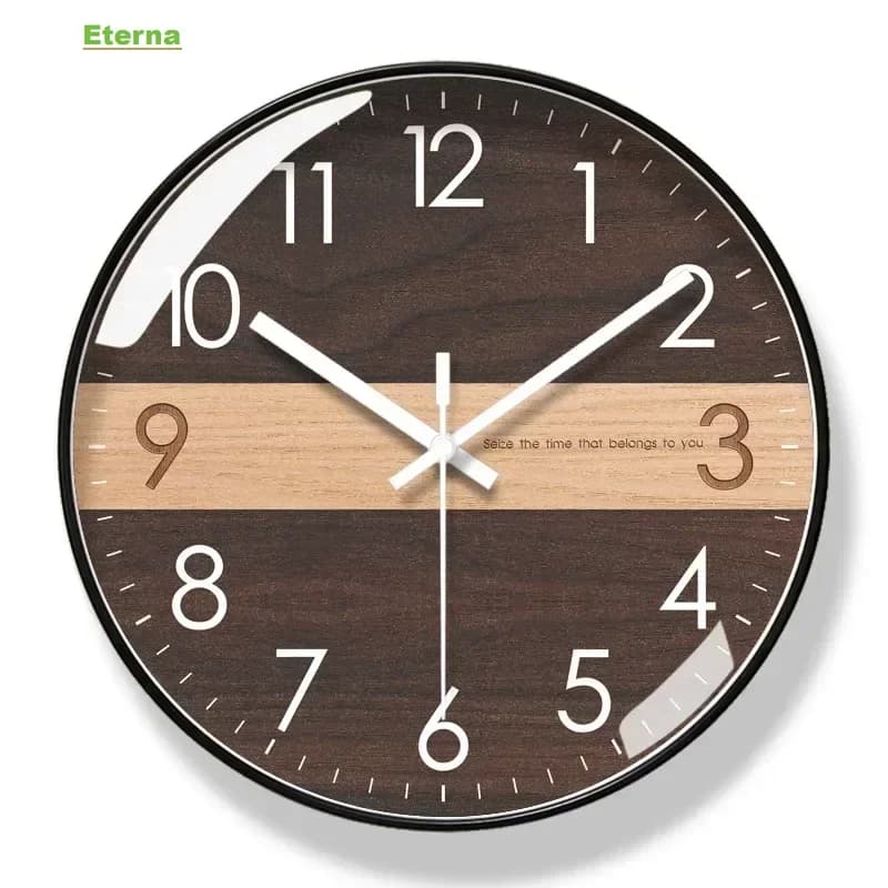 Silent Quartz Wall Clock Wooden Texture Round Sweep Second Minimalist for Living Room Home Decor