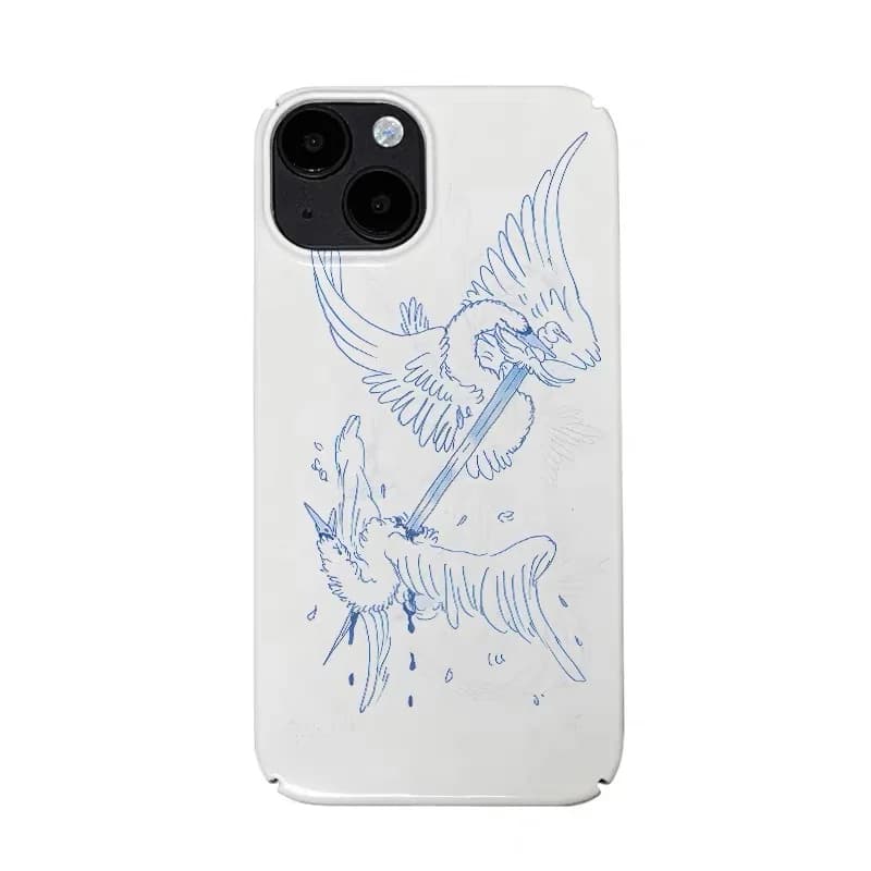 Blue Swan Illustration Stripes Shockproof Case for IPhone 16E 15 14 13 Pro Max Back Phone Cover for 12 11 Pro Plus XS XR Cover