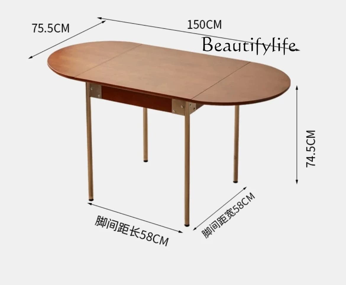 X36 Stainless Steel Folding Dining Table And Chair Combination Household Oval Retro Small Apartment Multi-functional Dining Tabl
