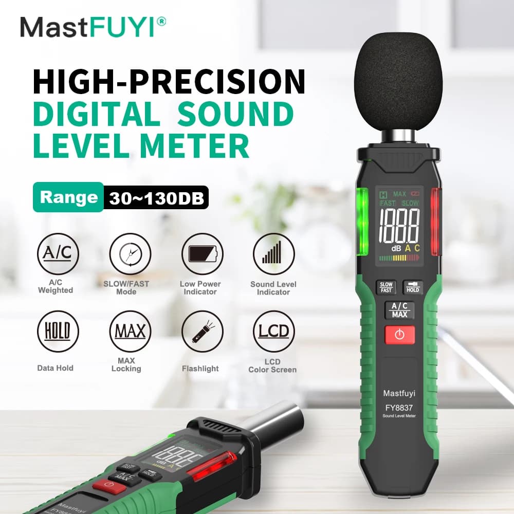 MASTFUYI FY8837 Sound Level Meter Noise Measuring Instrument Digital Handheld DB Metro 30~130dB Audio Measuring Instrument