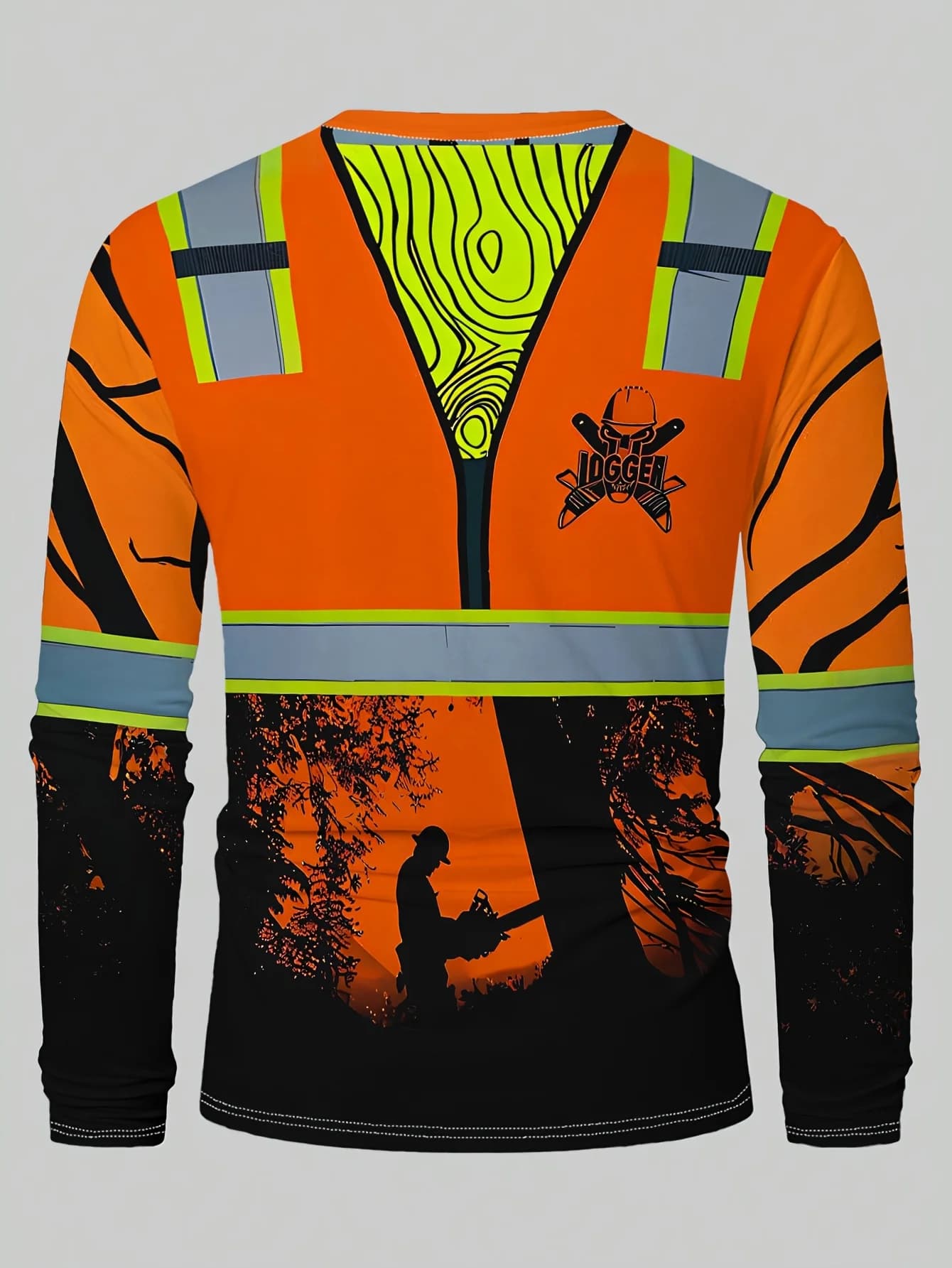 Men’s Logging Safety Long Sleeve T-Shirt Stripes Workwear Crew Neck Top Spring Autumn Thin Lightweight Pullover
