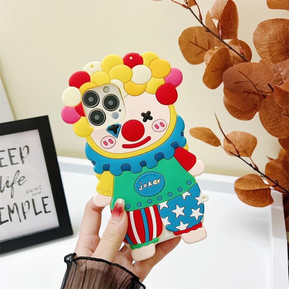 Playful Vibrant Circus Clown Bead Chain Phone Case for 17 Pro Max Crossbody Strap Silicone Protective Cover for iPhone 16 15 14