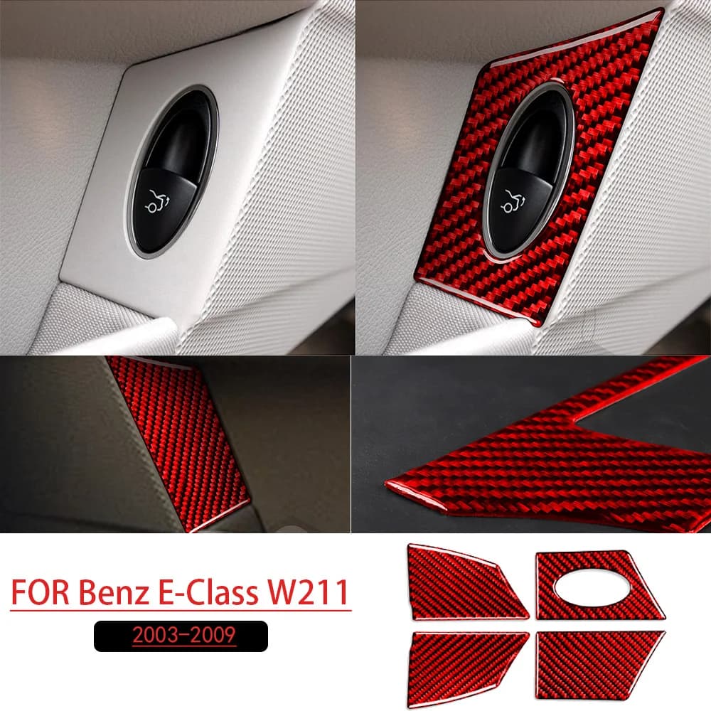 For Benz E-Class W211 2003-2009 Trunk release button Red Real Soft Carbon Fiber Car Interior Accessories Decoration Stickers
