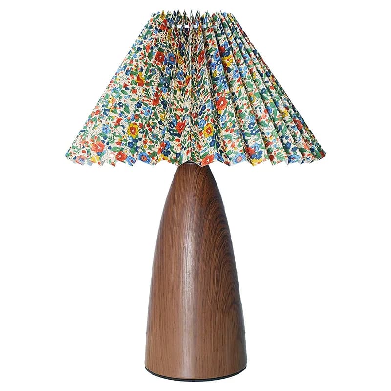 #For retro wrought iron table lamp pleated bedroom bedside lamp advanced sense imitation wood grain ins decorative atmosphere