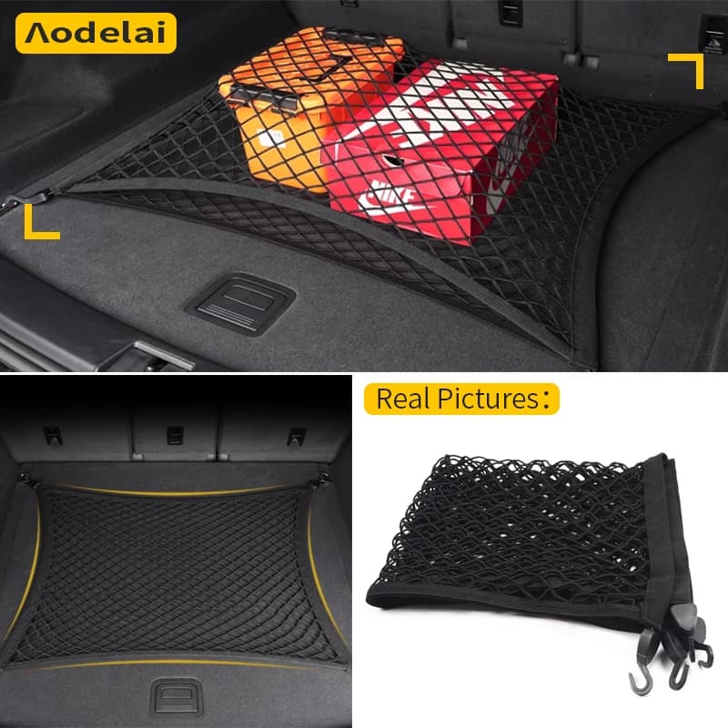 For VW Touareg trunk net bilayer car trunk luggage big net hook Elastic Storage Nylon Organizer Mesh Car accessories