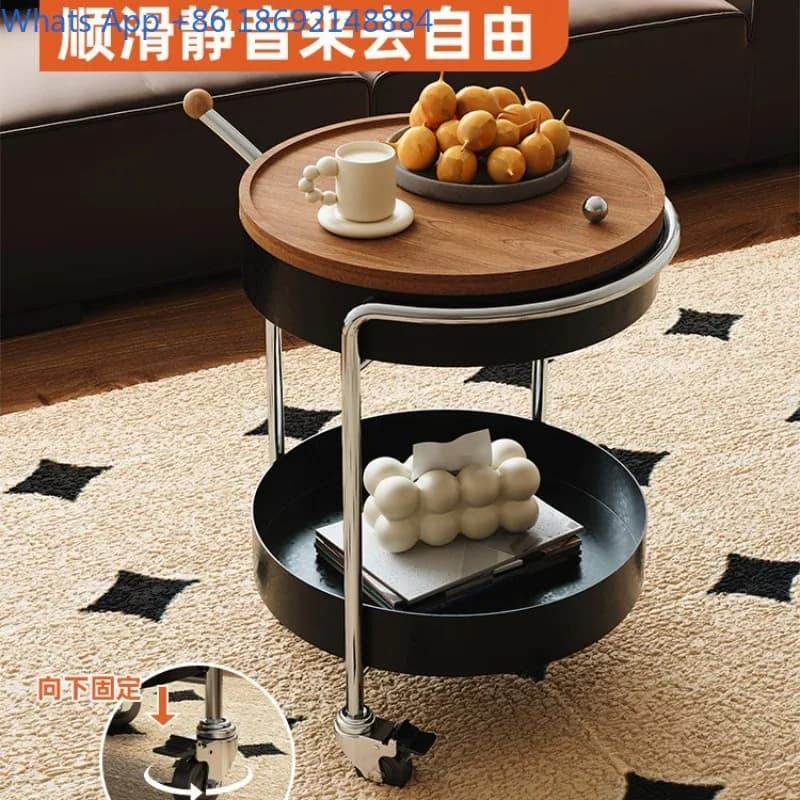 Vintage Small Trolley Storage Rack Living Room Side Table Movable Sofa Side Table Iron Art Double Layer Trolley