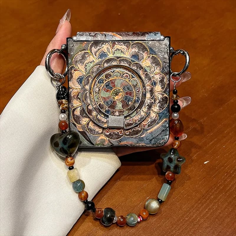 Zflip7 Case Retro Leather Sunflower Totem Magnetic Case For Samsung Galaxy Z Flip 7/6/5/4 Cover With Magnetic Stand