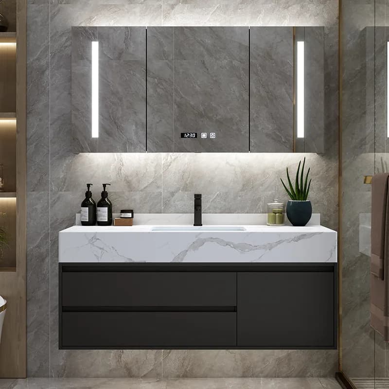 Modern Bathroom Slab Ceramic Basin Furniture Sets Supplier Bathroom Vanity Mirror Solid Wood Bathroom Cabinet with Sink Basins