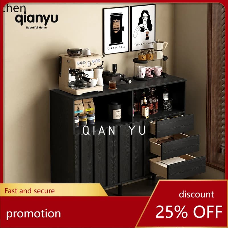 HT  solid wood black dining side cabinet against the wall living room retro tea cabinet coffee machine storage cabinet