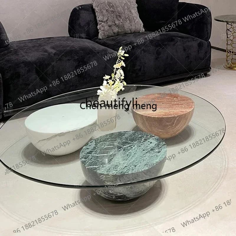 Y183FF cqyNatural marble Nordic, personalized geometric designer glass round coffee table living room coffee table