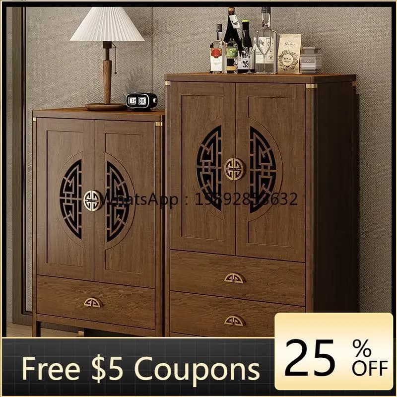 LYY New Chinese Style Sideboard Cabinet Solid Wood Frame Vintage Style Storage Kitchen Bowl Storage Living Room Wine Cabinet