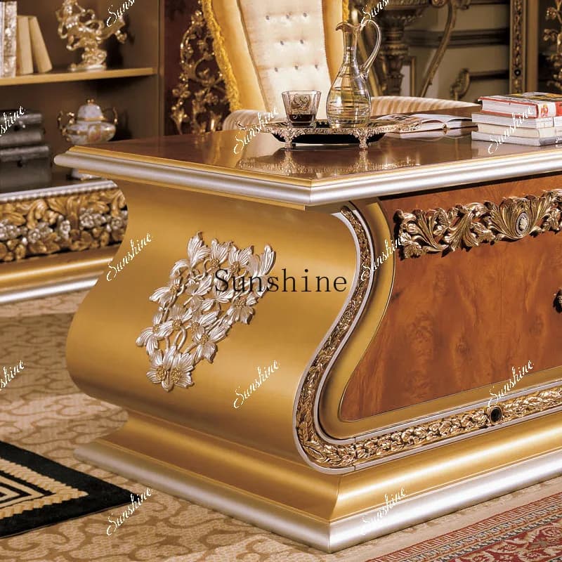 Solid wood computer desk, European-style villa luxury gold desk desk desk   FT