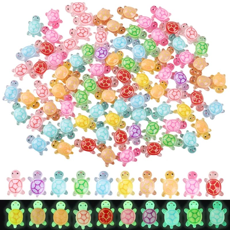 50pcs Random Luminous Resin Turtle Glow-in-the-Dark Mini Tortoise DIY Micro Landscape Ornaments Home Decor Scrapbooking Supplies