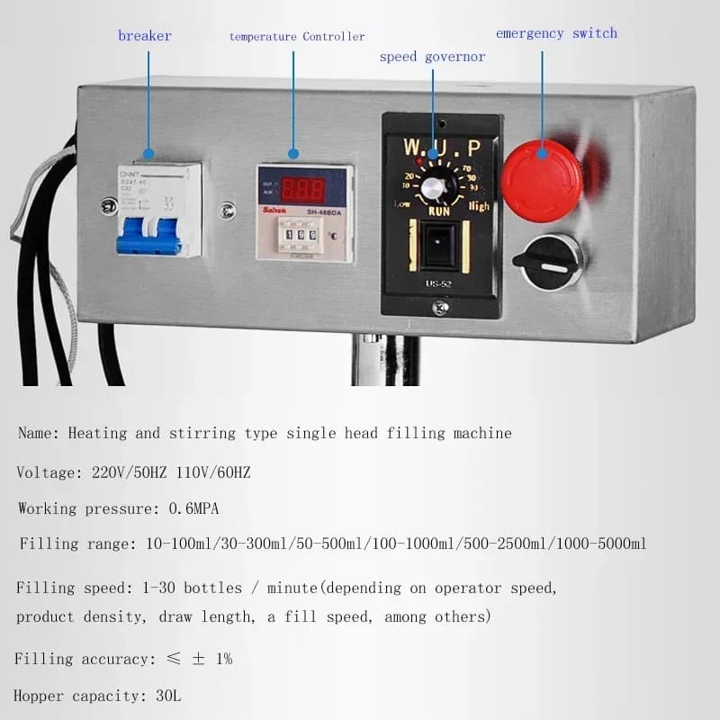 Single Head Liquid Paste Filling Machine With Hopper Heating And Stirring Pneumatic Filling Machine Cream Shampoo Filler