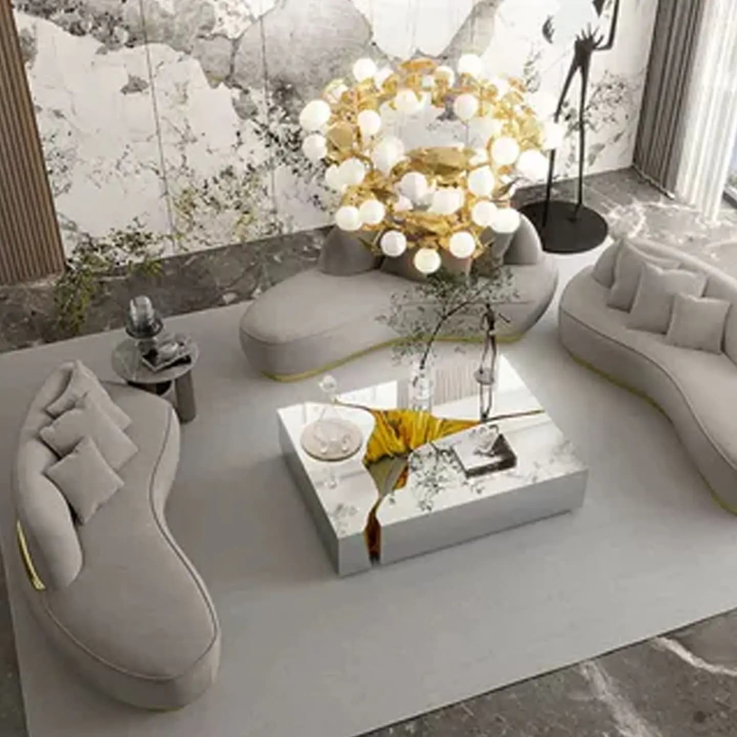HYS Italian light luxury stainless steel coffee table small apartment post-modern splicing metal paint square furniture