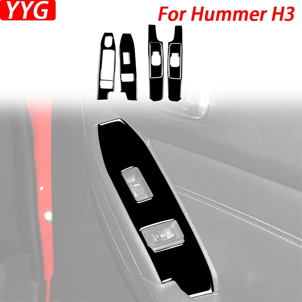 For Hummer H3 2008-2010 Piano Black Window Lift Control Panel Surround Set Cover Car Interior Decoration Accessories Sticker