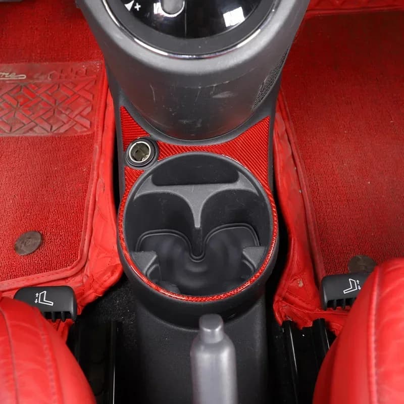 For 2011-2019 Fiat 500 Soft Carbon Fiber Car Modeling Car Center Control Cup Holder Decorative Panel Sticker Car Interior Parts