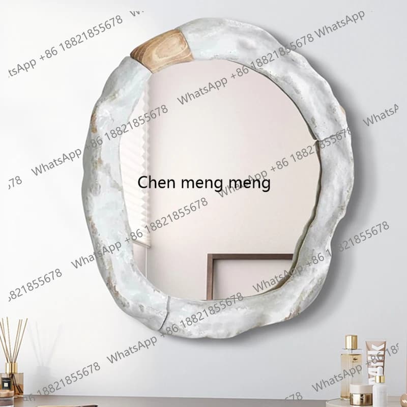 Light luxury bathroom mirror, European irregular cream style wall hanging master bedroom dressing mirror, B&B decorative mirror