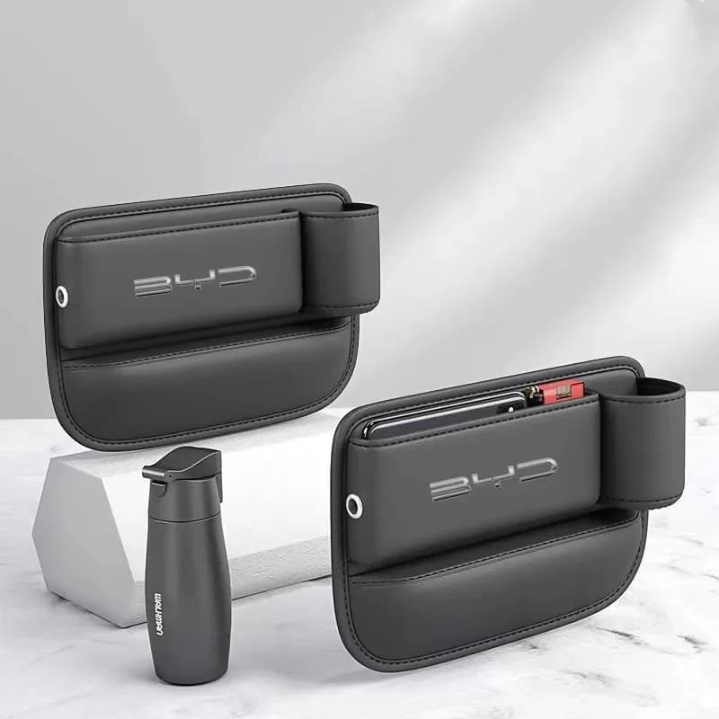 Leather Car Seat Gap Storage Box With Cup Holder For BYD Atto3 Seal Han Tang Dolphin Song Yuan Side Seam Organizer Interior Part