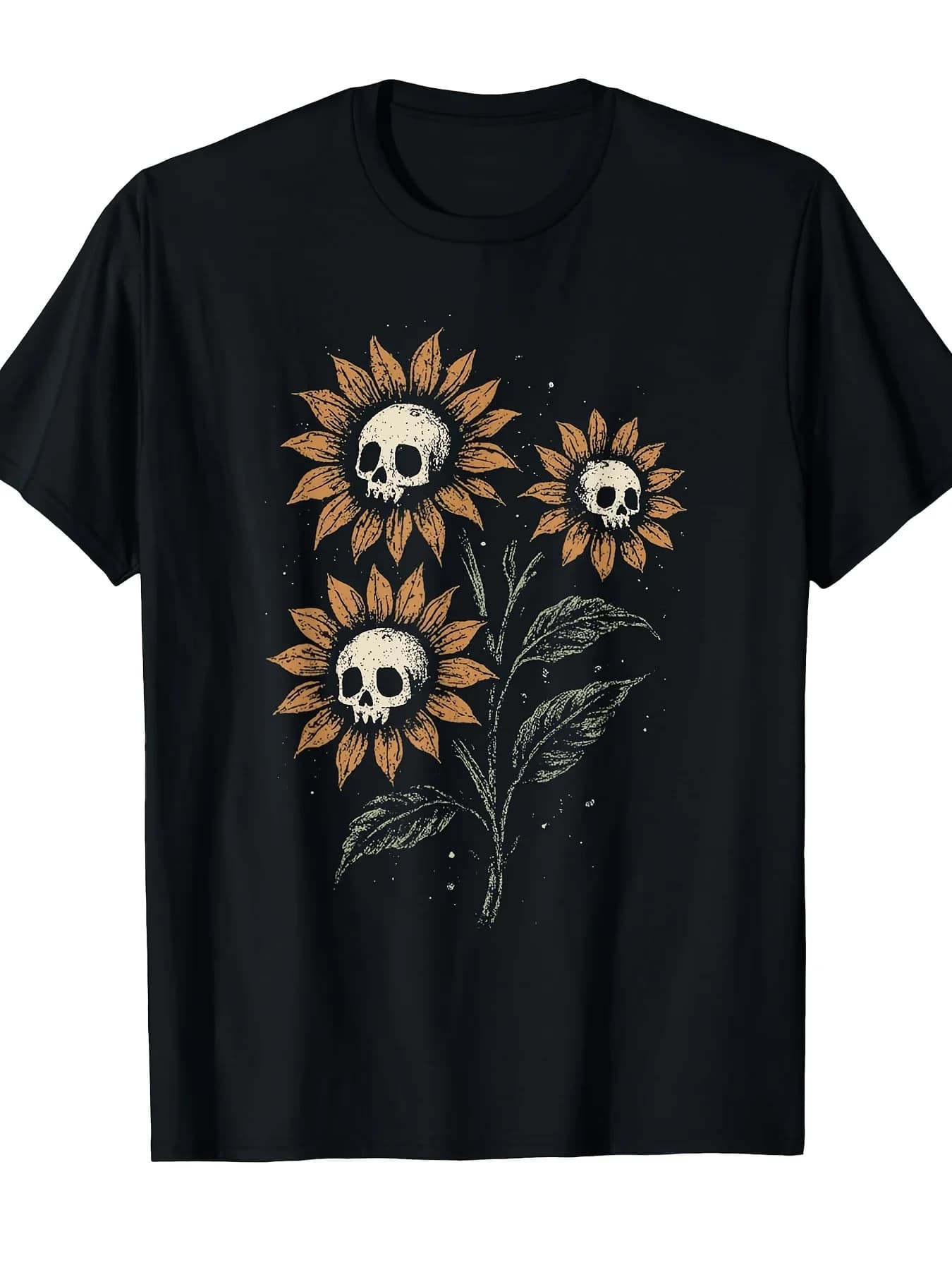 Creepy Skull Sunflowers Gothic Goth Style T-Shirt 100% Cotton O-Neck Short Sleeve Summer Casual Mens T-shirt Streetwear