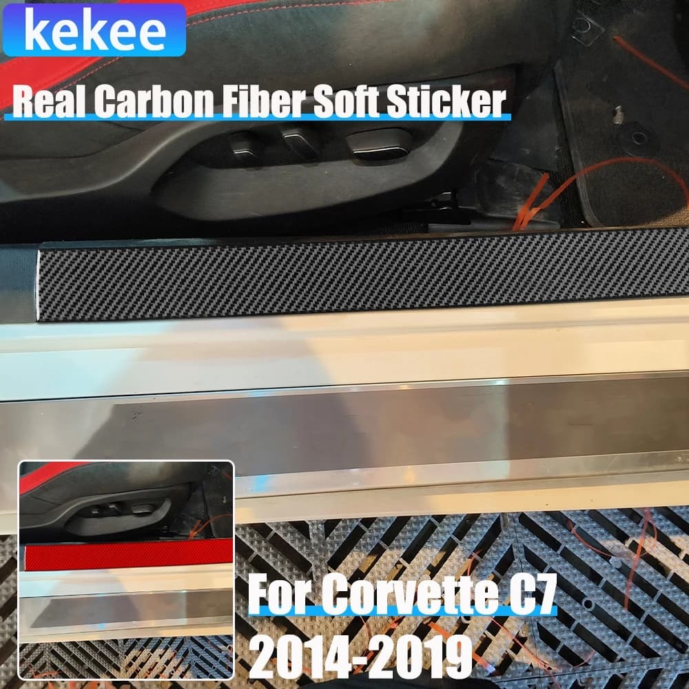 Real Carbon Fiber Car Accessories Door Sills Thresholds Decorative Cover Soft Sticker For Corvette C7 LT1 Z06 ZR1 LT5 2014-2019