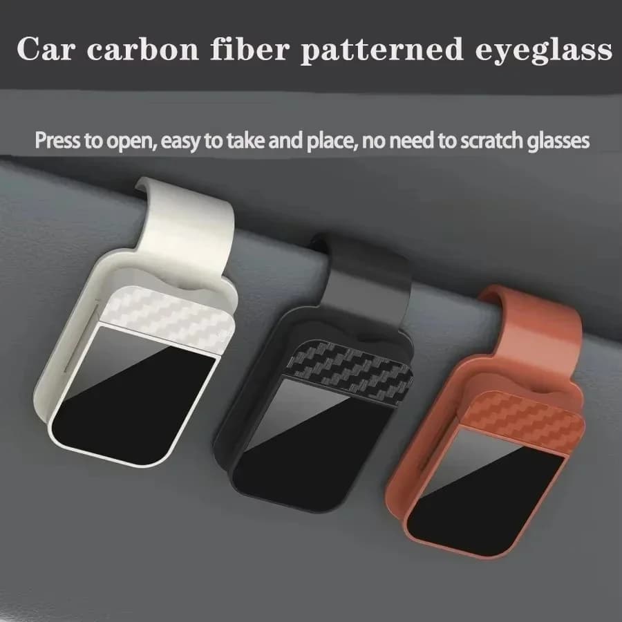 Carbon Fiber Pattern Car Sun Visor Sunglasses Clip Multi-function Ticket Card Storage Holder Sturdy Eyeglass Hanger Universal Ve