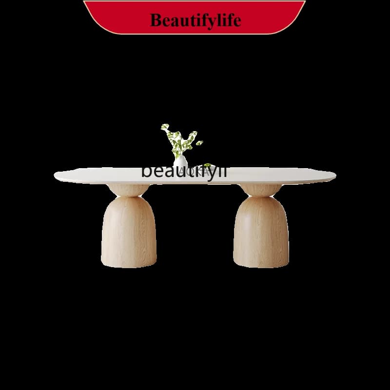 z183 Solid wood rock slab dining table Home restaurant Villa oversized long table Log cream wind oval workbench