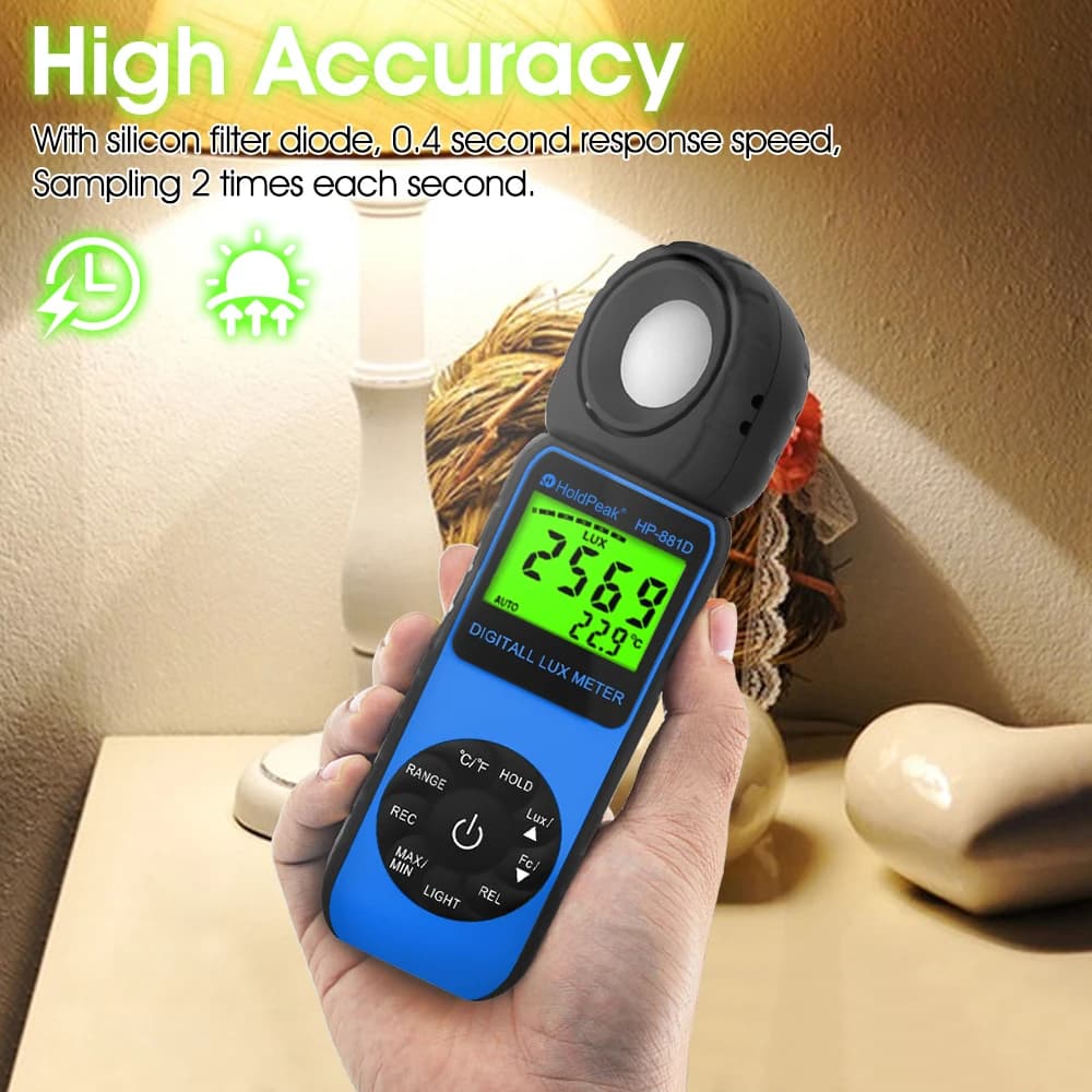 Compact Digital Lux Meter, 3999 Counts Bar Graph Display, Silicon Light Filtering Diode Transducers For Plant Growth Monitoring