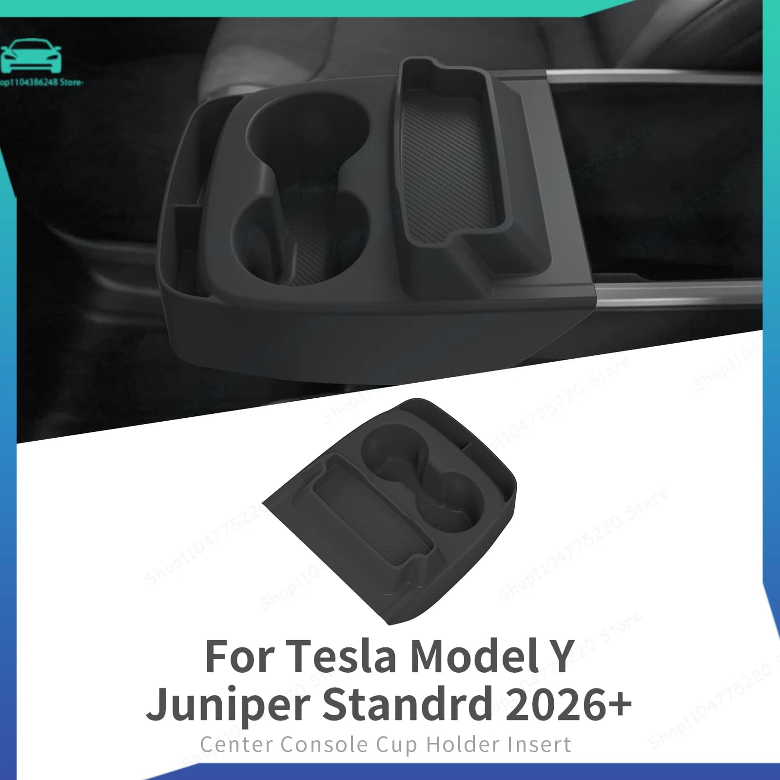 Water Cup Holder Insert Car Cup Box Shock-Absorbing Tray Silicone Organizer Tidying For Tesla Model Y Standard RWD 2025 2026