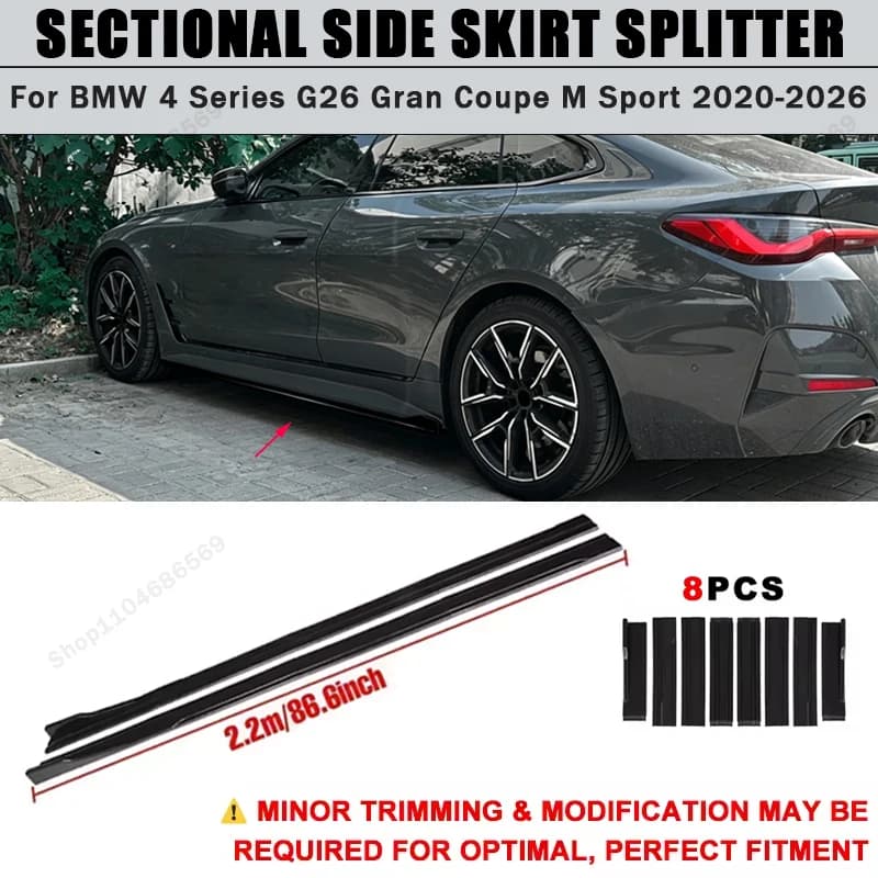 For BMW 4 Series G26 Gran Coupe M Sport 2020-2026 Side Skirts Extension Rocker Panel Splitter 86.6" ABS Plastic Body Kit Tuning