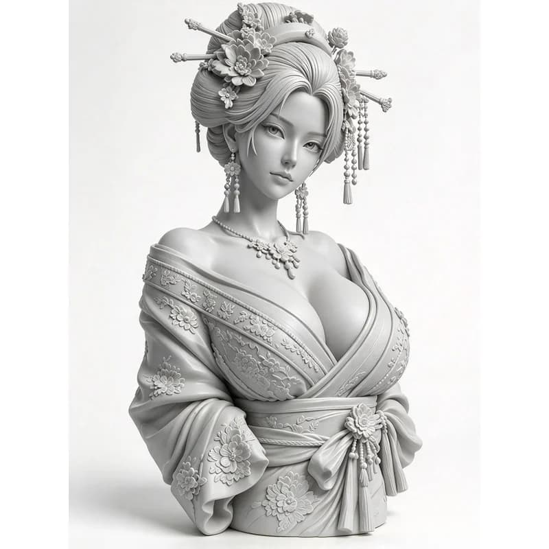 12cm Resin Japanese Style Woman Bust Statue Elegant Geisha Figurine Kimono Floral Hairpin Home Decor Art Gift