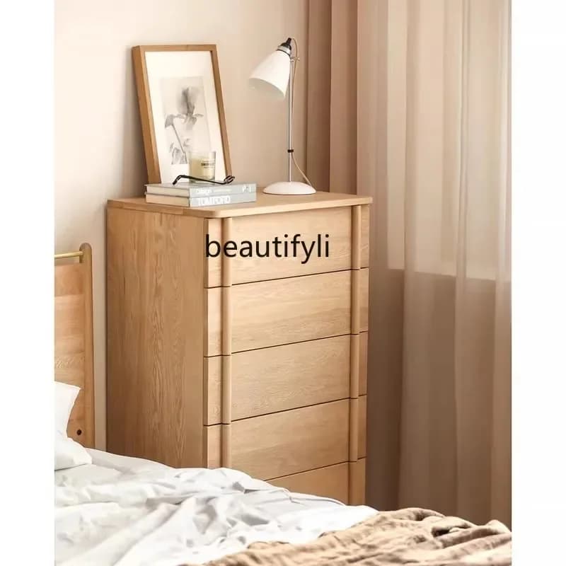 54White Oak Solid Wood Chest of Drawers Japanese Retro Black Bedroom Storage Five-Drawer Locker TV Cabinet Side Cabinet