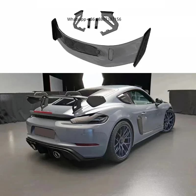 GT4RS GT Style Real Carbon Fiber Fibre Rear Trunk Spoiler Big Wing forPorche 718 Cayman