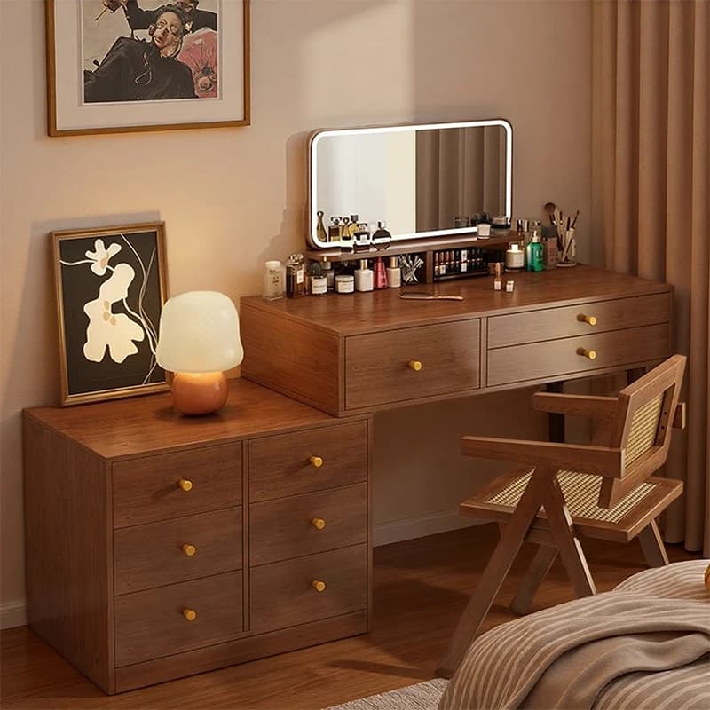 Hidden European Vanity Table Dest Drawer Brown Saving Small Dressing Table Corner Wood Space Makeup Tafel Furnitures For Bedroom