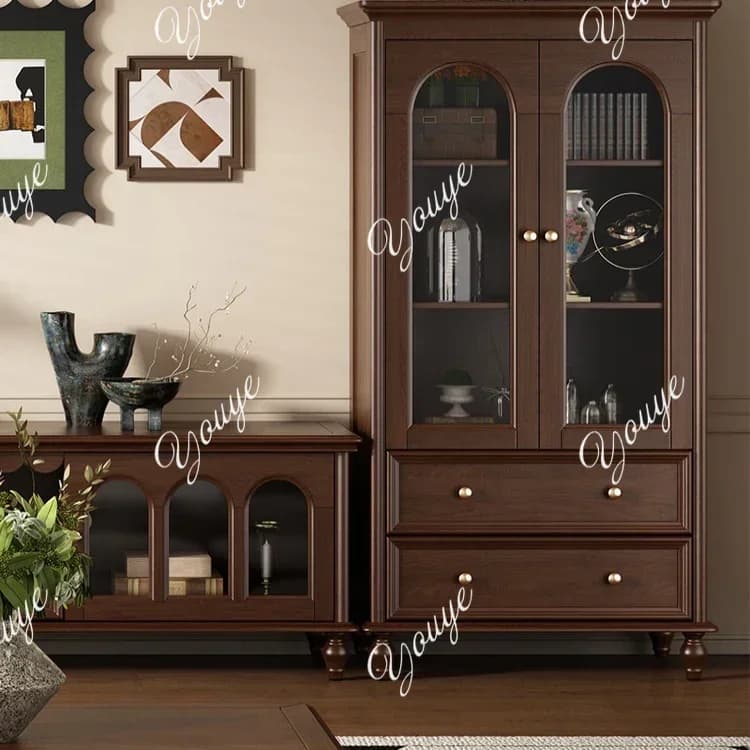 XM French Solid Wood Glass Wine Cabinet Display Storage Living Room TV Cabinet