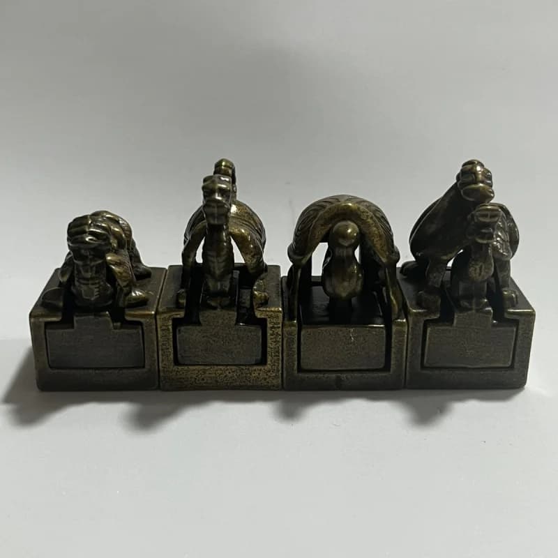 Antique Miscellaneous Collection Beasts Mother and Child Alloy Seal Four in One Set Study Decoration Ornament