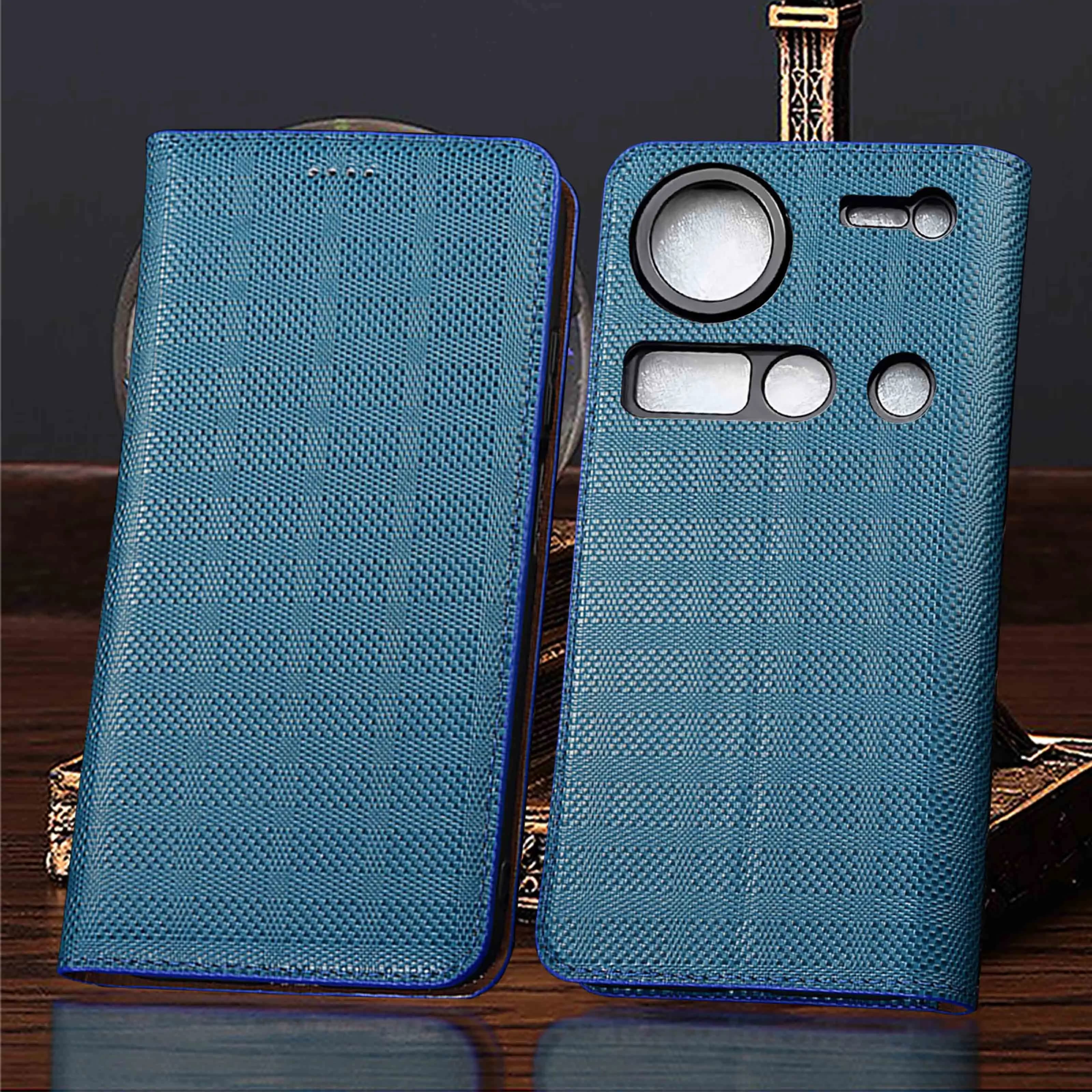 For ZTE Nubia Z30 Z40 Z40S Z50 Z50S Z60 Z60S Z70 Z70S Pro Ultra Crosshatch Pattern Genuine Leather Flip Phone Cover Case Cowhide