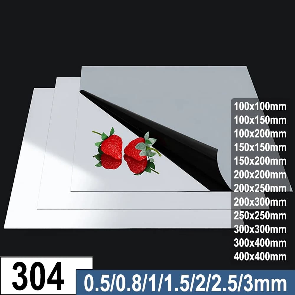 1Pcs 8K Mirror 304 Stainless Steel Sheet 100x100mm~400x400mm Precision Laser Cutting Custom Size and Shape for DIY