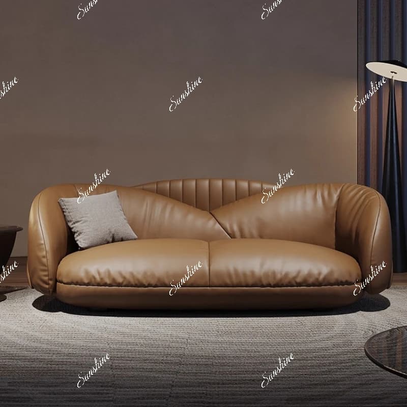 Italian light luxury leather, modern simplicity and minimalism, luxury high-end living room, straight row sofa