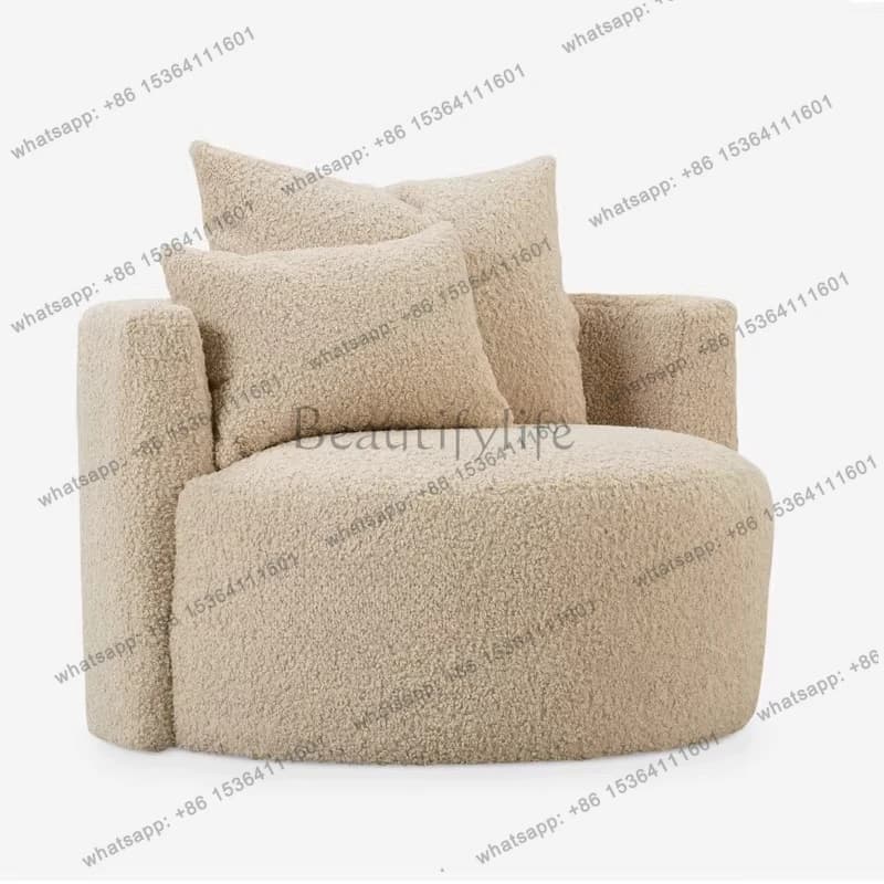 Nordic Curved Lamb Fleece Single Sofa Chair French Medieval Round Reception Chair