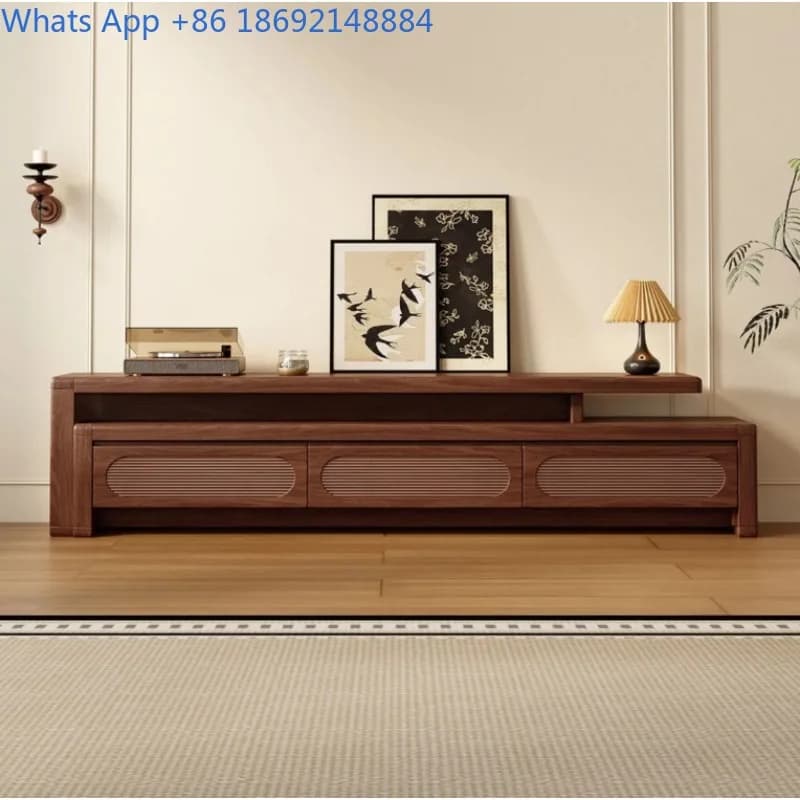North American Black Walnut Retractable TV Cabinet Solid Wood Floor Cabinet Living Room Storage Cabinet Furniture